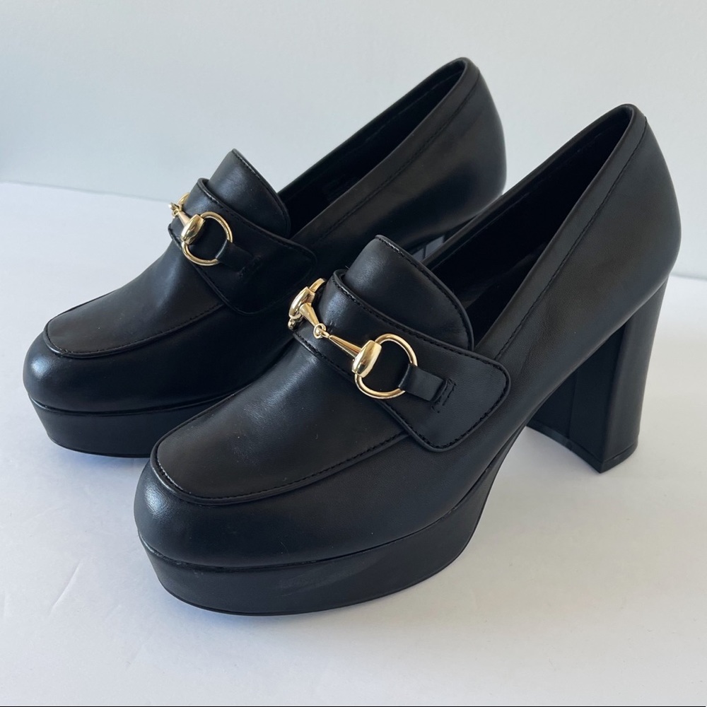 STEVE MADDEN Cinderella Black Leather Chunky Heels Size 7